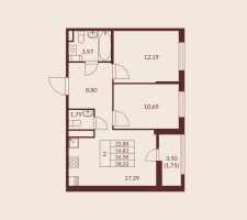 3 ккв (Евро) № 33 Корп.: 1 , Секция 1  в ЖК Амурино