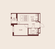 1 ккв № 29 Корп.: 1 , Секция 1  в ЖК Амурино