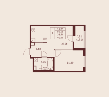 2 ккв (Евро) № 285 Корп.: 1 , Секция 3  в ЖК Амурино