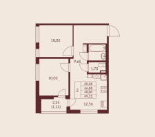 2 ккв № 50 Корп.: 1 , Секция 1  в ЖК Амурино