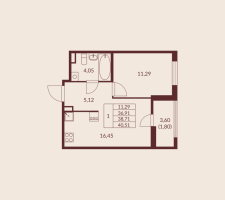 2 ккв (Евро) № 295 Корп.: 1 , Секция 3  в ЖК Амурино