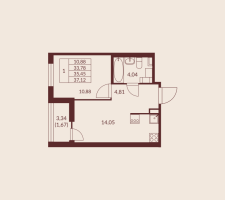 1 ккв № 159 Корп.: 1 , Секция 2  в ЖК Амурино