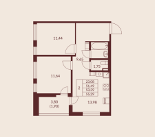 2 ккв № 105 Корп.: 1 , Секция 1  в ЖК Амурино