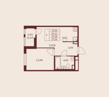 1 ккв № 1-476 Корп.: 1 , Секция 4  в ЖК Амурино