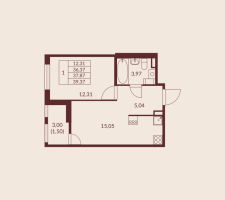 2 ккв (Евро) № 85 Корп.: 1 , Секция 1  в ЖК Амурино