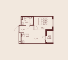 1 ккв № 1-440 Корп.: 1 , Секция 4  в ЖК Амурино