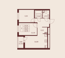 3 ккв (Евро) № 10 Корп.: 2 , Секция 5  в ЖК Амурино