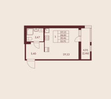 Студия № 13 Корп.: 2 , Секция 5  в ЖК Амурино