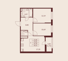 3 ккв (Евро) № 110 Корп.: 1 , Секция 1  в ЖК Амурино