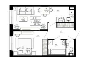 2 ккв (Евро) № 87 Корп.: 7 , Секция 4  в ЖК Аннино Сити