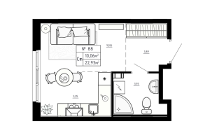 Студия № 88 Корп.: 3 , Секция 3.3  в ЖК Аннино Сити