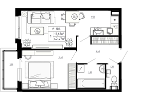 2 ккв (Евро) № 104 Корп.: 7 , Секция 4  в ЖК Аннино Сити