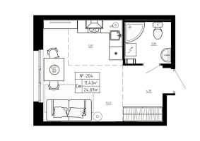 Студия № 204 Корп.: 3 , Секция 3.7  в ЖК Аннино Сити