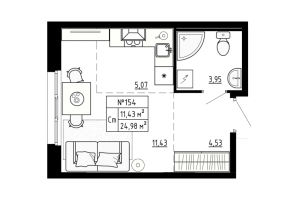 Студия № 154 Корп.: 5 , Секция 6  в ЖК Аннино Сити