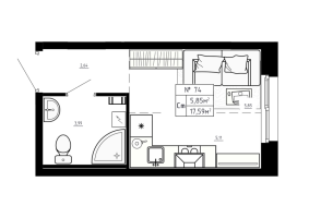Студия № 74 Корп.: 3 , Секция 3.3  в ЖК Аннино Сити