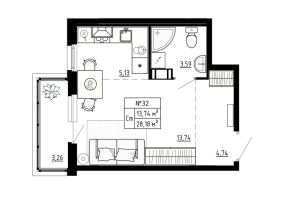 Студия № 32 Корп.: 5 , Секция 1  в ЖК Аннино Сити