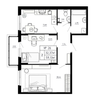 2 ккв № 26 Корп.: 7 , Секция 1  в ЖК Аннино Сити