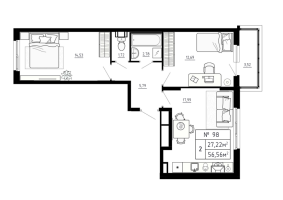 3 ккв (Евро) № 98 Корп.: 7 , Секция 4  в ЖК Аннино Сити