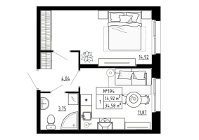 1 ккв № 194 Корп.: 5 , Секция 7  в ЖК Аннино Сити