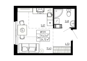 Студия № 211 Корп.: 5 , Секция 7  в ЖК Аннино Сити