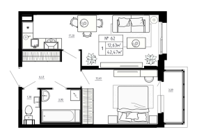 2 ккв (Евро) № 62 Корп.: 7 , Секция 2  в ЖК Аннино Сити