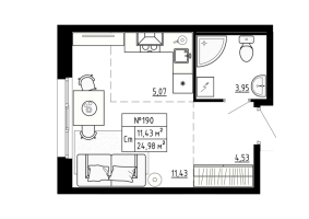 Студия № 190 Корп.: 5 , Секция 7  в ЖК Аннино Сити