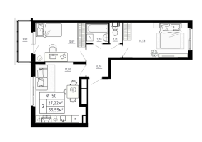 3 ккв (Евро) № 50 Корп.: 7 , Секция 2  в ЖК Аннино Сити