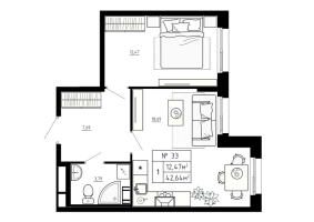 2 ккв (Евро) № 33 Корп.: 7 , Секция 2  в ЖК Аннино Сити