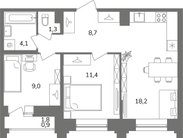 3 ккв (Евро) № Б6/2-9 Корп.: 1 , Секция Б  в ЖК Антверпен