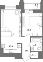 2 ккв (Евро) № Б4/1-4 Корп.: 1 , Секция Б  в ЖК Антверпен