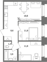 3 ккв (Евро) № Б2/2-4 Корп.: 1 , Секция Б  в ЖК Антверпен