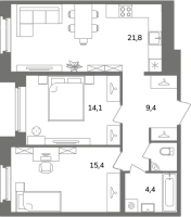 3 ккв (Евро) № Б2/2-2 Корп.: 1 , Секция Б  в ЖК Антверпен