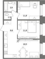 3 ккв (Евро) № Б2/2-5 Корп.: 1 , Секция Б  в ЖК Антверпен