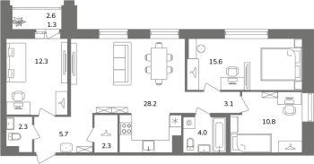 4 ккв (Евро) № 3А3/3-15 Корп.: 1 , Секция 3А  в ЖК Антверпен