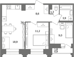 3 ккв (Евро) № Б4/2-10 Корп.: 1 , Секция Б  в ЖК Антверпен