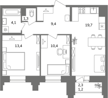 3 ккв (Евро) № 2А11/2-6 Корп.: 1 , Секция 2А  в ЖК Антверпен