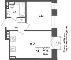 2 ккв (Евро) № 22 Корп.: 3 , Секция 1.1  в ЖК Аристократ