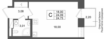 Студия № 263 Корп.: 1 , Секция 1.5  в ЖК Аристократ