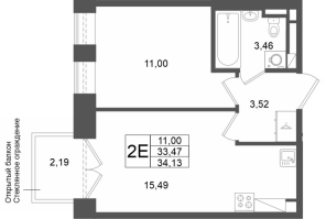 2 ккв (Евро) № 241 Корп.: 1 , Секция 1.5  в ЖК Аристократ