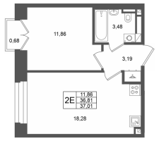 2 ккв (Евро) № 423 Корп.: 1 , Секция 1.7  в ЖК Аристократ