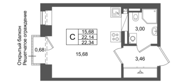 Студия № 447 Корп.: 1 , Секция 1.7  в ЖК Аристократ