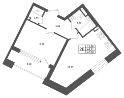2 ккв (Евро) № 9 Корп.: 4 , Секция 1  в ЖК Аристократ