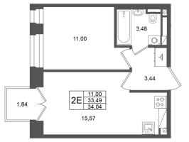 2 ккв (Евро) № 351 Корп.: 1 , Секция 1.6  в ЖК Аристократ
