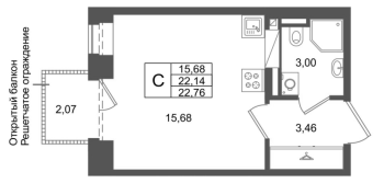 Студия № 414 Корп.: 1 , Секция 1.7  в ЖК Аристократ