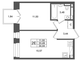2 ккв (Евро) № 315 Корп.: 1 , Секция 1.6  в ЖК Аристократ
