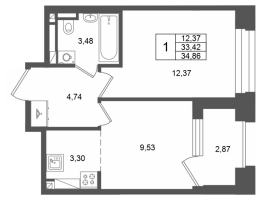 1 ккв № 452 Корп.: 1 , Секция 1.7  в ЖК Аристократ