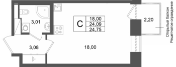 Студия № 250 Корп.: 1 , Секция 1.5  в ЖК Аристократ
