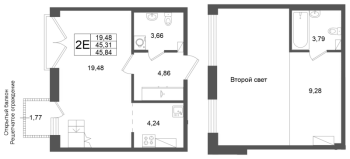 2 ккв (Евро) № 207 Корп.: 1 , Секция 1.4  в ЖК Аристократ