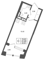 Студия № 50 Корп.: 4 , Секция 1  в ЖК Аристократ