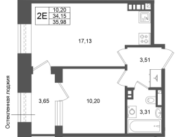 2 ккв (Евро) № 17 Корп.: 3 , Секция 1.1  в ЖК Аристократ